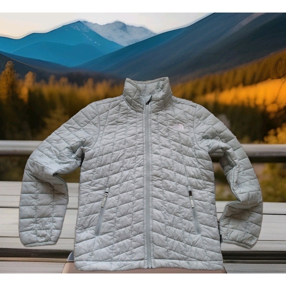 The North Face Thermoball Jacket Girls Medium 10/12 Light Blue Excellent Quilted